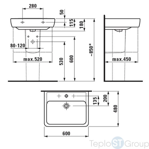 Раковина подвесная Laufen PRO 60 8.1895.2.000.104.1 белая - купить оптом у дилера TeploSTGroup по всей России ✅ ☎ 8 (800) 600-96-13 фото 3