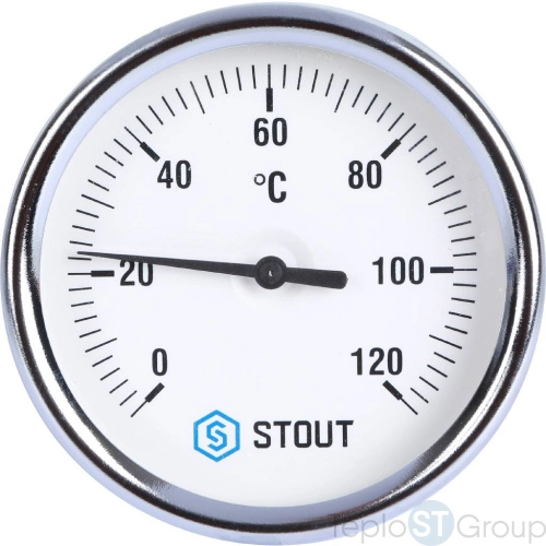 Stout SIM-0001 Термометр биметаллический с погружной гильзой. Корпус Dn 80 мм, гильза 100 мм 1/2", 0...120°С - купить с доставкой по России фото 2