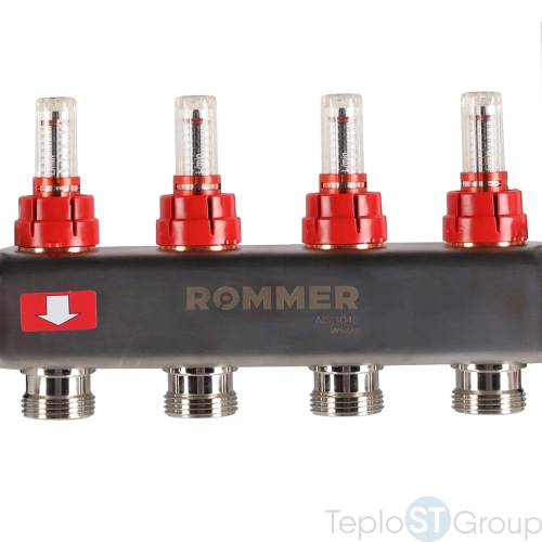 Rommer RMS-1210-000004 Rommer Коллектор из нержавеющей стали в сборе с расходомерами 4 вых. - купить с доставкой по России фото 4