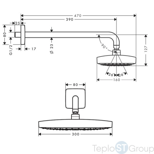 Верхний душ Hansgrohe Raindance Select E 300 2jet 27385000 с держателем 390 мм, ½´ хром - купить оптом с доставкой по России фото 4