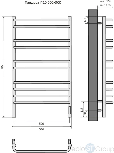 Полотенцесушитель электрический Aquatek Пандора П10 500х900 AQ EL RPC1090CH - купить с доставкой по России фото 3