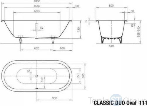 Стальная ванна Kaldewei Classic Duo Oval 180x80 mod. 111 291200013001 easy-clean - купить с доставкой по России фото 2