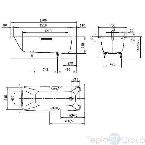 Стальная ванна Kaldewei Cayono 170x75 anti-sleap easy-clean mod. 750 275030003001 - купить с доставкой по России фото 3