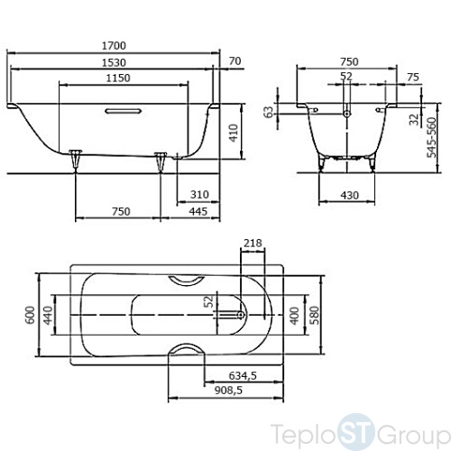 Стальная ванна Kaldewei Saniform Plus 170x75 easy-clean anti-sleap mod. 373-1 112630003001 - купить с доставкой по России фото 3