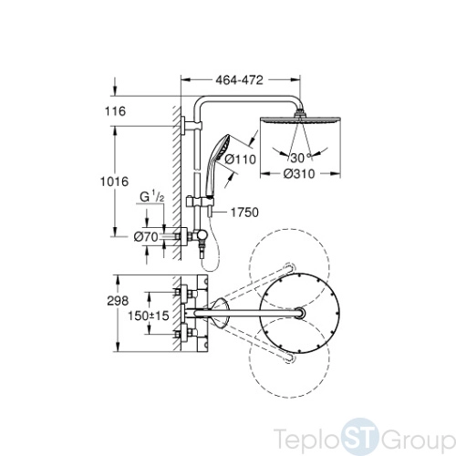 Душевая система GROHE Euphoria System 310 26075GN0 холодный рассвет, матовый - купить с доставкой по России фото 3