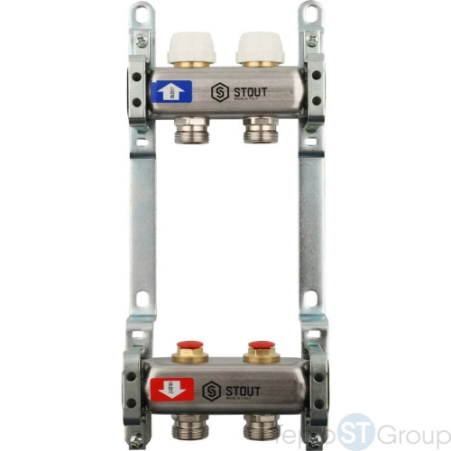 Stout Коллектор из нержавеющей стали без расходомеров 2 вых. - купить оптом у дилера TeploSTGroup по всей России ✅ ☎ 8 (800) 600-96-13