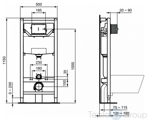 Комплект унитаза с инсталляцией Ideal Standard Prosys Tesi AquaBlade P386801 - купить с доставкой по России фото 5