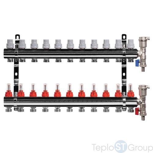 Коллектор латунный в сборе с расходомерами Royal Thermo 1\ - купить оптом у дилера TeploSTGroup по всей России ✅ ☎ 8 (800) 600-96-13 фото 2