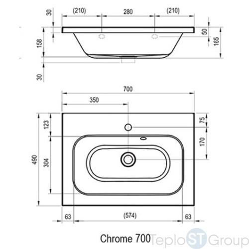 Умывальник Ravak Chrome 70x49 см XJG01170000 - купить с доставкой по России фото 3