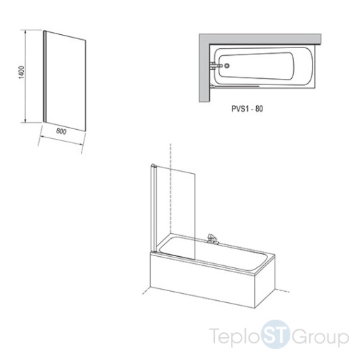 Шторка для ванны Ravak Pivot PVS1-80 79840100Z1, неподвижная, Transparent, профиль белый - купить оптом с доставкой по России фото 2