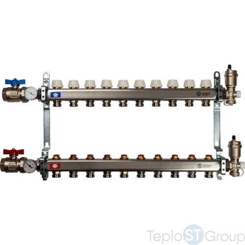 Stout Коллектор из нержавеющей стали в сборе без расходомеров 10 вых. - купить с доставкой по России