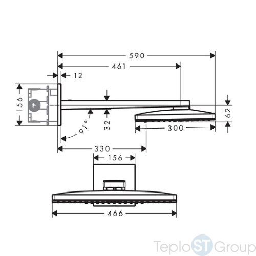 Верхний душ Hansgrohe Rainmaker Select 2jet 24005600 с держателем, черное стекло - купить с доставкой по России фото 5