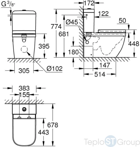 Унитаз напольный Grohe Euro Ceramic 39462000 с бачком и сиденьем, альпин-белый - купить с доставкой по России фото 2