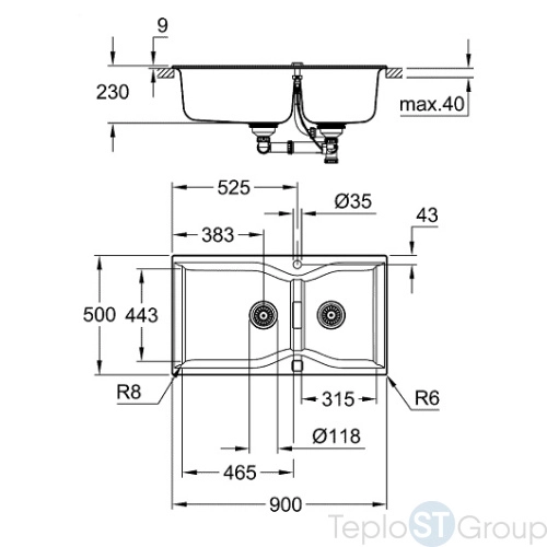 Кухонная мойка Grohe K700 90x50 31658AP0 черный гранит - купить с доставкой по России фото 3