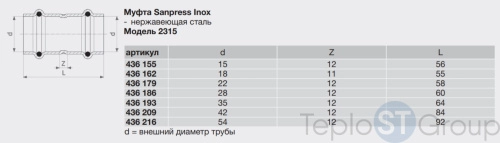 Муфта пресс нержавеющая сталь Sanpress Inox VIEGA 15 (436155) - купить оптом с доставкой по России фото 5