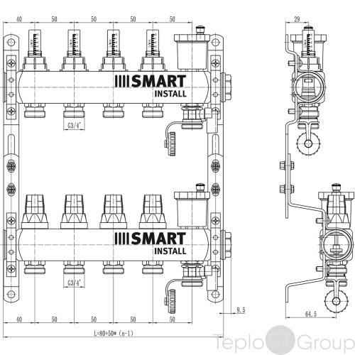 Комплект коллекторов Smart Install с расходомерами и термостат. клапанами 1"х3/4"ЕК-2 вых. - купить оптом у дилера TeploSTGroup по всей России ✅ ☎ 8 (800) 600-96-13 фото 3