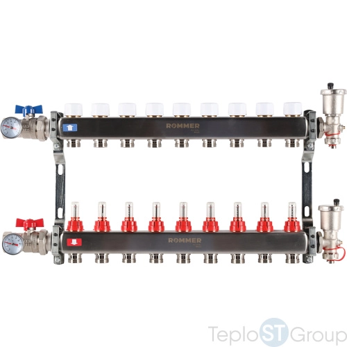 Rommer RMS-1210-000009 Rommer Коллектор из нержавеющей стали в сборе с расходомерами 9 вых. - купить с доставкой по России