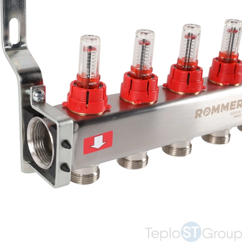 Rommer RMS-1201-000005 Rommer Коллектор из нержавеющей стали с расходомерами, с клапаном вып. воздуха и сливом 5 вых. - купить с доставкой по России фото 5