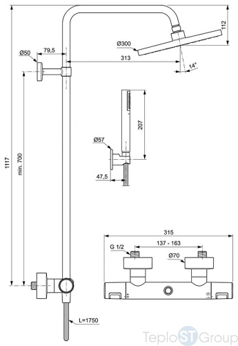 Душевая система с термостатическим смесителем Ideal Standard Ceratherm T25 BC748XG матовый черный - купить с доставкой по России фото 3