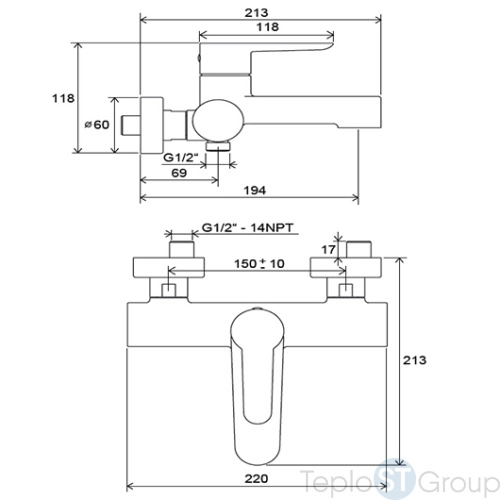 Смеситель для ванны Ravak Puri PU 022.00/150 X070115 хром - купить оптом у дилера TeploSTGroup по всей России ✅ ☎ 8 (800) 600-96-13 фото 3