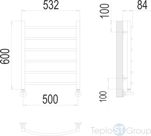 Terminus Классик П6 500х600 Полотенцесушитель - купить оптом у дилера TeploSTGroup по всей России ✅ ☎ 8 (800) 600-96-13 фото 3