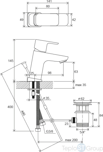 Смеситель для раковины Ravak 10° Free TD F 011.00 X070126 с донным клапаном - купить с доставкой по России фото 2