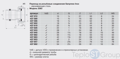 Муфта пресс-В с накидной гайкой и плоской прокладкой нержавеющая сталь Sanpress Inox VIEGA 42x2" 437923 - купить с доставкой по России фото 5