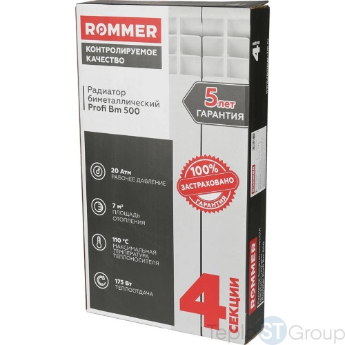 Rommer Profi BM 500 (BI500-80-80-150) Profi BM 500 (BI500-80-80-150) 4 секции радиатор биметаллический (RAL9016) - купить с доставкой по России фото 4