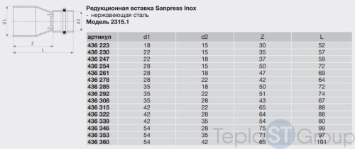 Вставка пресс нержавеющая сталь Sanpress Inox VIEGA 28х15 (436254) - купить с доставкой по России фото 5