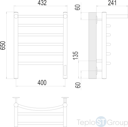 Terminus Классик с/п П6 400х650 Электрический Полотенцесушитель - купить оптом с доставкой по России фото 2