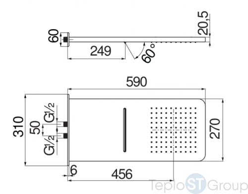 Верхний душ Nobili AD139/130CR Chrome 59x27 см, хром - купить оптом у дилера TeploSTGroup по всей России ✅ ☎ 8 (800) 600-96-13 фото 2