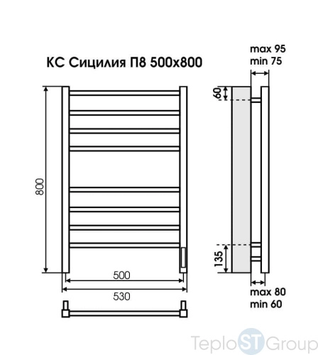 Terminus Сицилия П8 500х800 Электрический КС 9003 матовый Полотенцесушитель - купить оптом у дилера TeploSTGroup по всей России ✅ ☎ 8 (800) 600-96-13 фото 3
