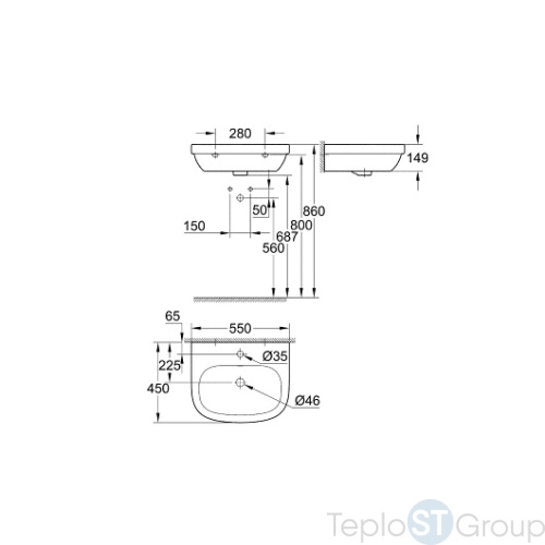 Раковина Grohe Euro Ceramic 39336000 55 см альпин-белый - купить оптом у дилера TeploSTGroup по всей России ✅ ☎ 8 (800) 600-96-13 фото 3