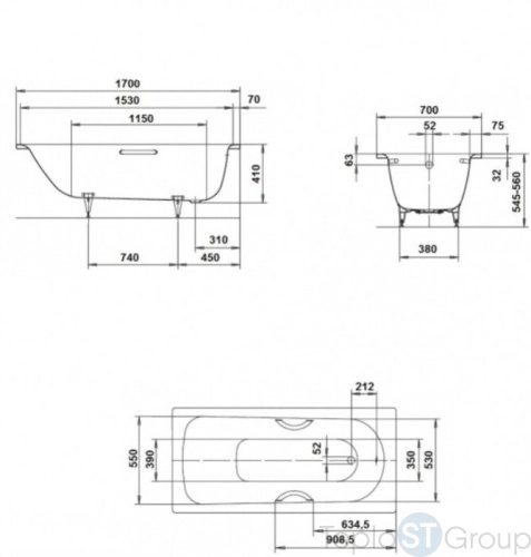 Стальная ванна Kaldewei Saniform Plus 170x70 363-1 с anti-sleap 111830000001 - купить с доставкой по России фото 2