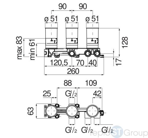 Скрытая часть смесителя для ванны Nobili WE81200/T - купить с доставкой по России фото 2