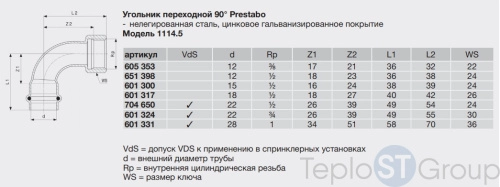 Угол пресс-В оцинкованная сталь Prestabo VIEGA 28x1" (601331) - купить с доставкой по России фото 2