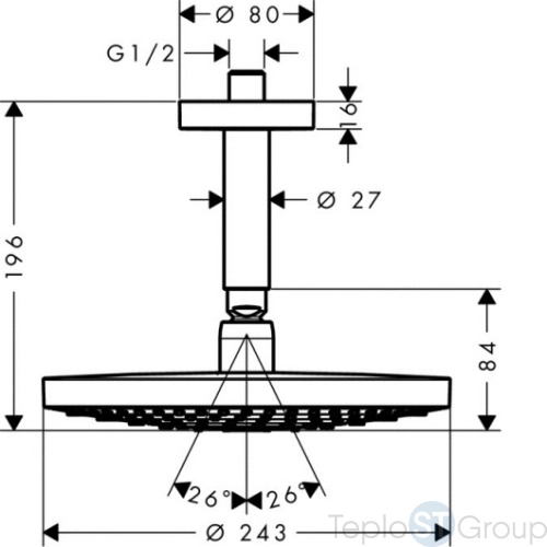 Верхний душ Hansgrohe Raindance Select S 240 2jet 26467400 с потолочным подсоединением, ½’ белый/хром - купить с доставкой по России фото 4