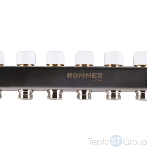 Rommer RMS-1201-000008 Rommer Коллектор из нержавеющей стали с расходомерами, с клапаном вып. воздуха и сливом 8 вых. - купить с доставкой по России фото 5