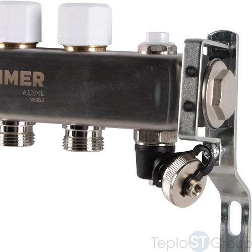 Rommer RMS-1201-000004 Rommer Коллектор из нержавеющей стали с расходомерами, с клапаном вып. воздуха и сливом 4 вых. - купить с доставкой по России фото 5