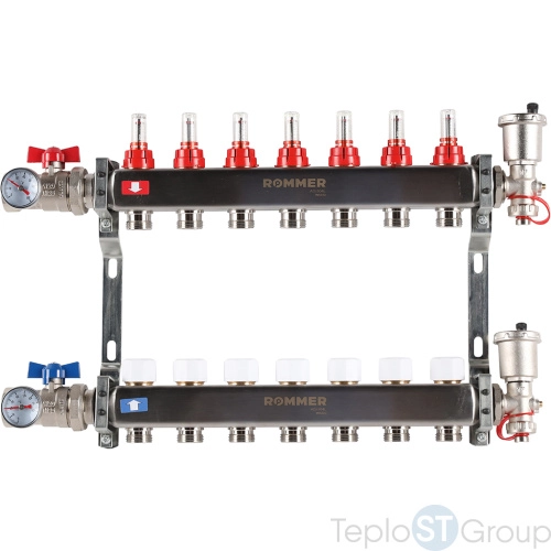 Rommer RMS-1210-000007 Rommer Коллектор из нержавеющей стали в сборе с расходомерами 7 вых. - купить с доставкой по России