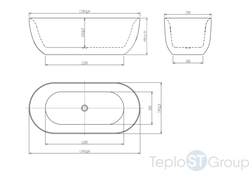 Акриловая ванна Aquatek Афина 170x78 см AQ-144778BL, отдельностоящая - купить с доставкой по России фото 2