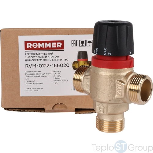 Rommer RVM-0122-166020 Термостатический смесительный клапан для систем отопления и ГВС 3/4 НР 35-60°С KV 1,6 (боковое смешивание) - купить с доставкой по России фото 3