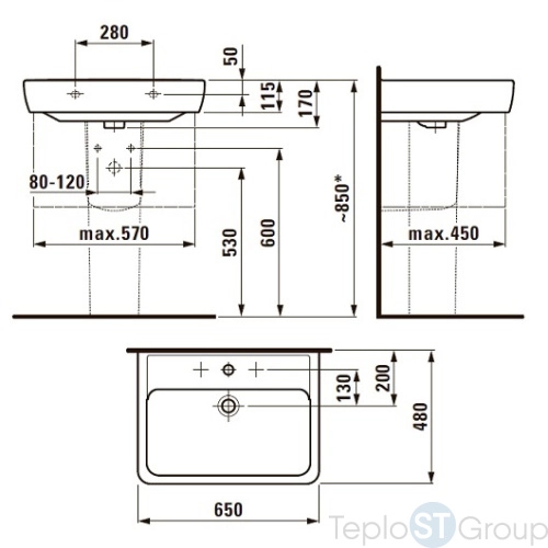 Раковина подвесная Laufen PRO 65 8.1895.3.000.104.1 белая - купить с доставкой по России фото 3