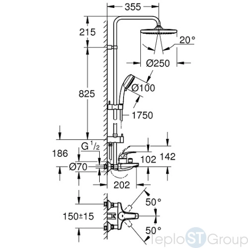 Душевая система со смесителем для ванны GROHE Tempesta Cosmopolitan 250 26674000 хром - купить с доставкой по России фото 3