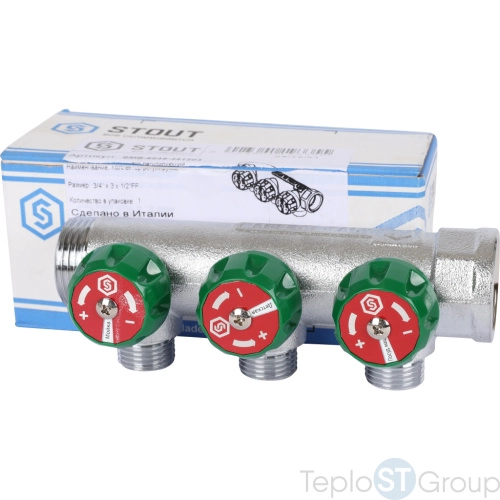 Stout SMB-6849-341203 коллектор регулирующий 3/4 , 3 отвода 1/2 плоское уплотнение - купить оптом у дилера TeploSTGroup по всей России ✅ ☎ 8 (800) 600-96-13 фото 3