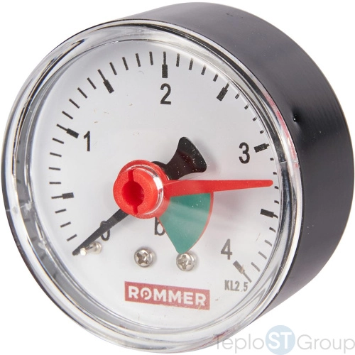 Rommer RIM RIM-0007-500408 Rommer Манометр аксиальный с указателем предела. Корпус Dn 50 мм 1/4", 0...4 бар, кл.2.5 - купить оптом у дилера TeploSTGroup по всей России ✅ ☎ 8 (800) 600-96-13 фото 2