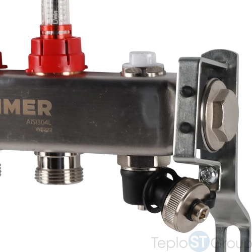 Rommer RMS-1201-000003 Rommer Коллектор из нержавеющей стали с расходомерами, с клапаном вып. воздуха и сливом 3 вых. - купить с доставкой по России фото 3