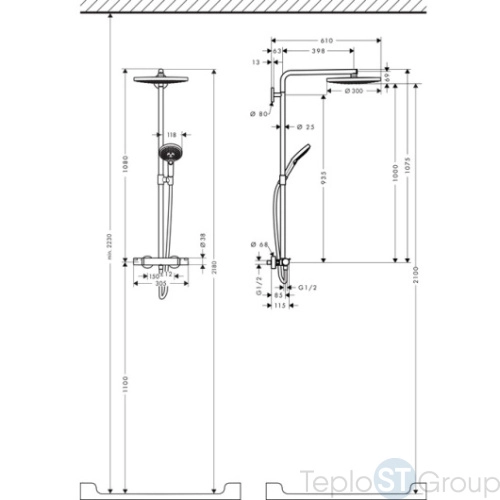 Душевая система Hansgrohe Raindance Select S 300 2jet Showerpipe 27133400 белый/хром - купить с доставкой по России фото 4