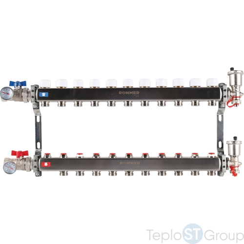 Rommer RMS-3210-000011 Rommer Коллектор из нержавеющей стали в сборе без расходомеров 11 вых. - купить оптом у дилера TeploSTGroup по всей России ✅ ☎ 8 (800) 600-96-13