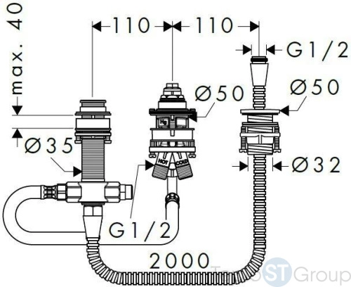 Скрытая часть смесителя Hansgrohe на 3 отверстия на край ванны 13439180 - купить с доставкой по России фото 3